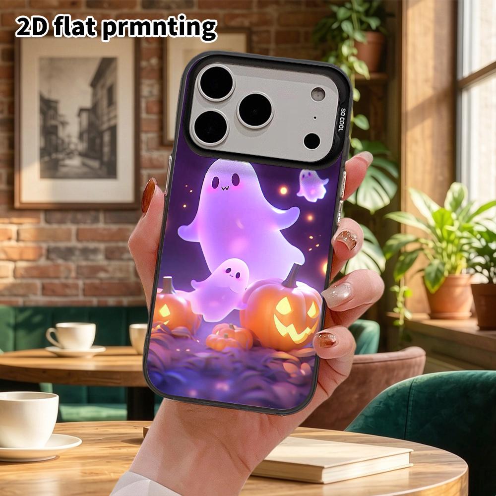 Phone Case: 2D flat design suitable for iPhone 18, 17, 16, 15, 14, 13 Pro, color silver protective case, couple style, jelly ghost, Christmas and Hall