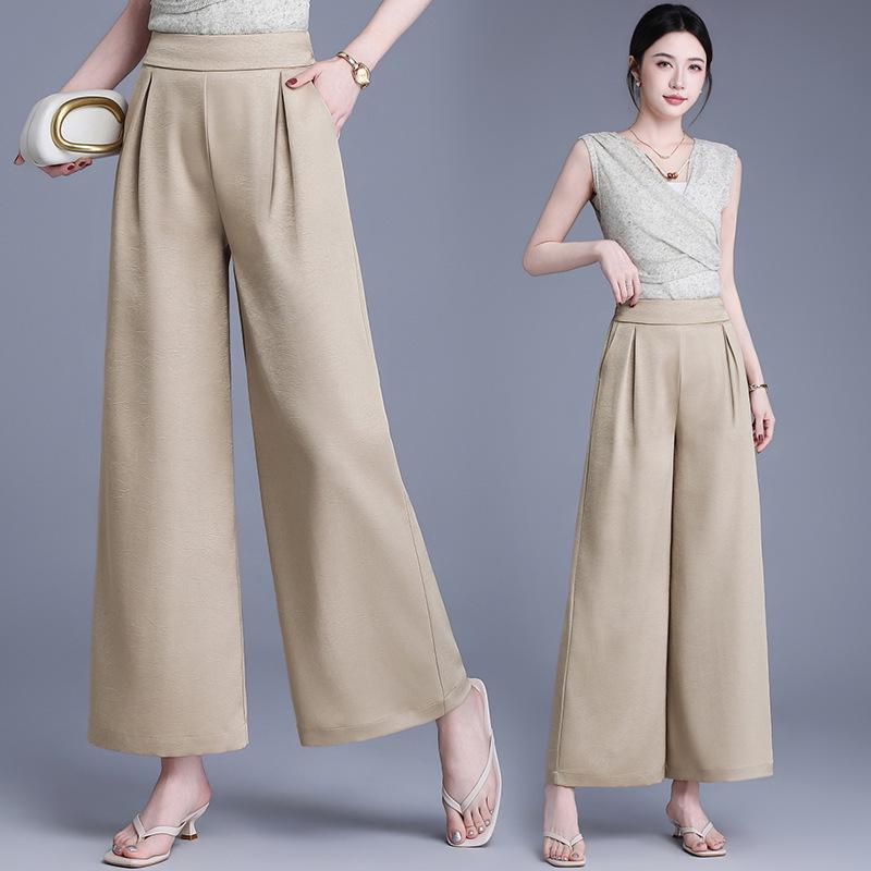 

2026 Spring/Summer High-Waisted Wide-Leg Pants for Middle-Aged & Elderly Women - Elegant & Loose for Year-Round Wear 3XL хаки