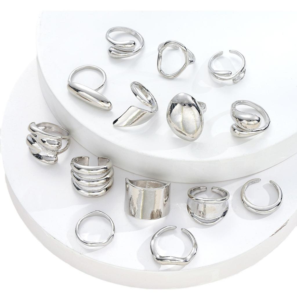 14 Pcs Exaggerated Smooth Asymmetrical Rings Set For Women Vintage Geometric Rings Casual Everyday Wear Jewelry Gifts 2026 New