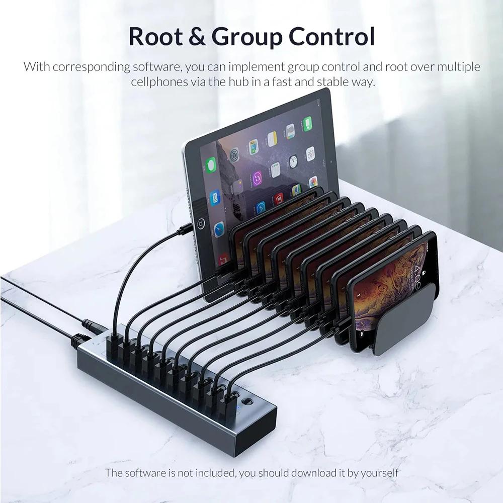 Powered USB Hub 10-Port Splitter Socket with Multi USB 3.0 Port Slot Plug On-Off Key Switch Dock Power Strip Adapter for Laptop
