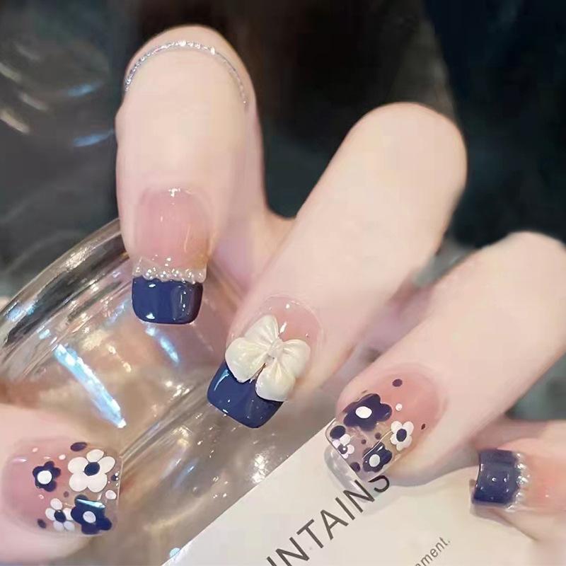 24Pcs Purple Bunny Design Full Coverage Press On Nails Artificial Removable Fake Nail Art Acrylic False Nails Finished