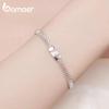 Bamoer 925 Silver Classic Square Buckle Bracelet Retro Braided Silver Chain Link for Women Platinum Plated Fine Jewelry