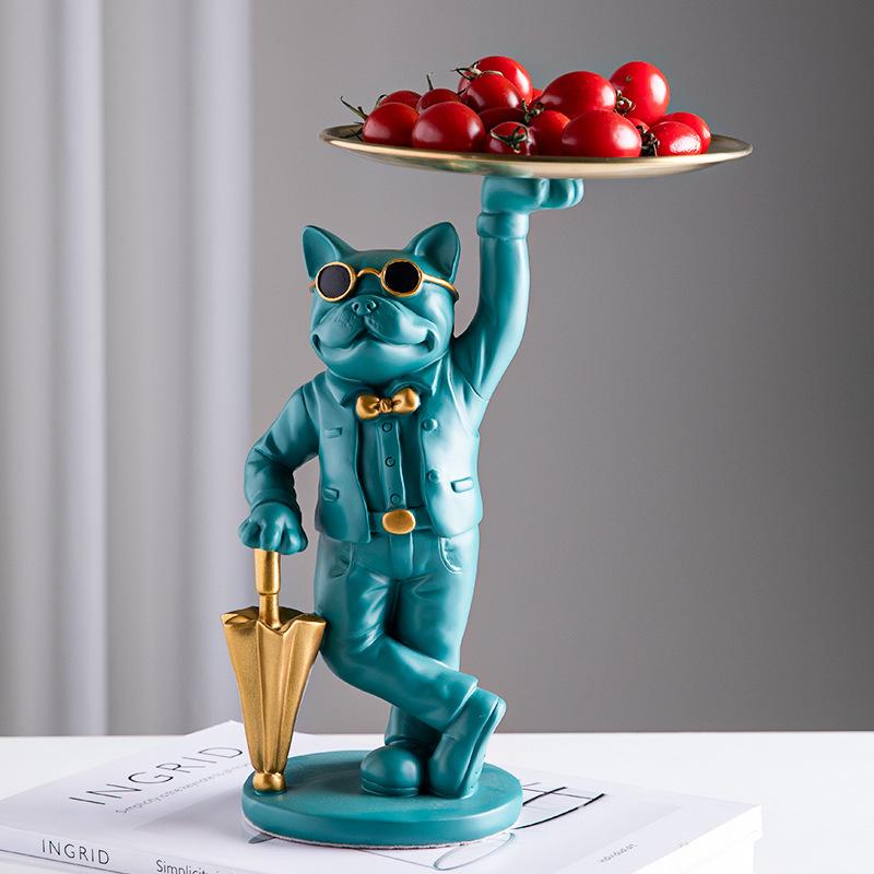 Statue Bulldog Statue Storage Tray Resin Art Home Decoration Sculpture Figurine Animal Lover Collection Study Room Ornament