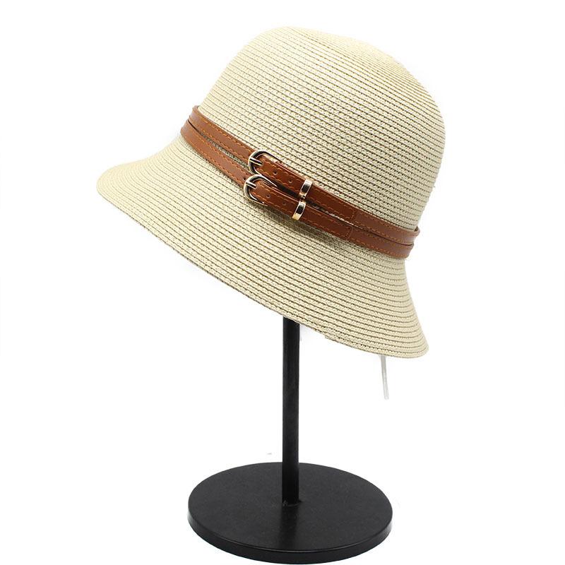 Sun Hat Women'S Summer Sunshade Sunscreen Hat Belt Buckle Shows The Face Small Dome Casual Beach Straw Hat