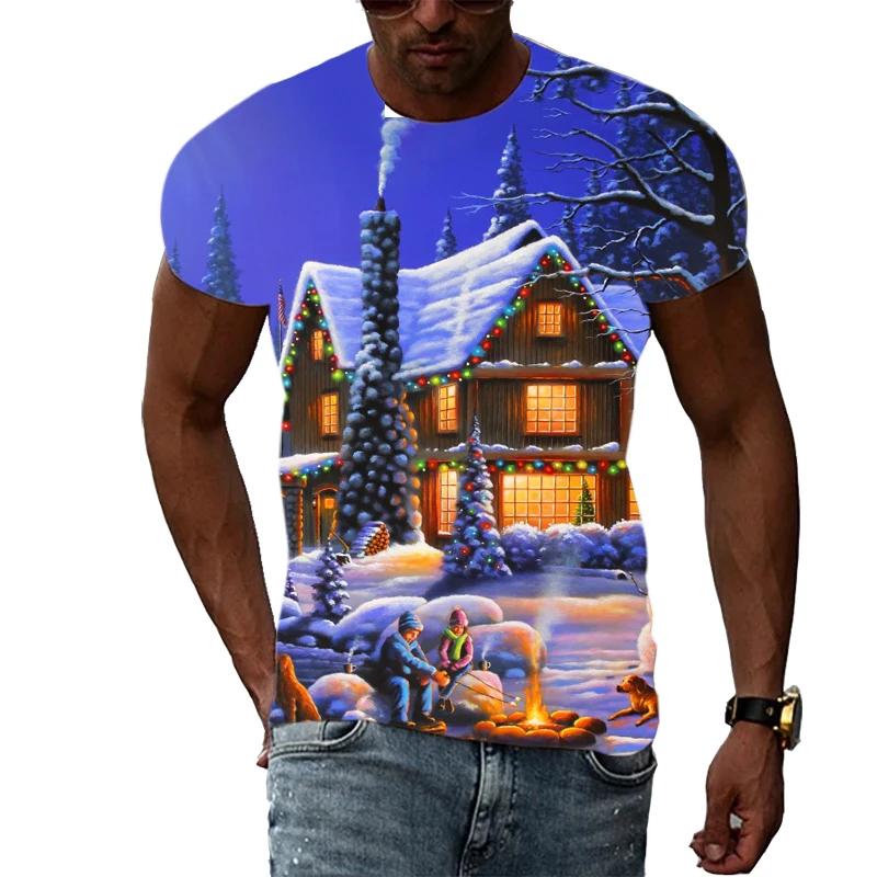New Christmas Tree 3D Print Casual Fashion Men's Hip-Hop Fun Short-Sleeve T-Shirt Summer Stylish Trendy Round-Neck Lightweight Top