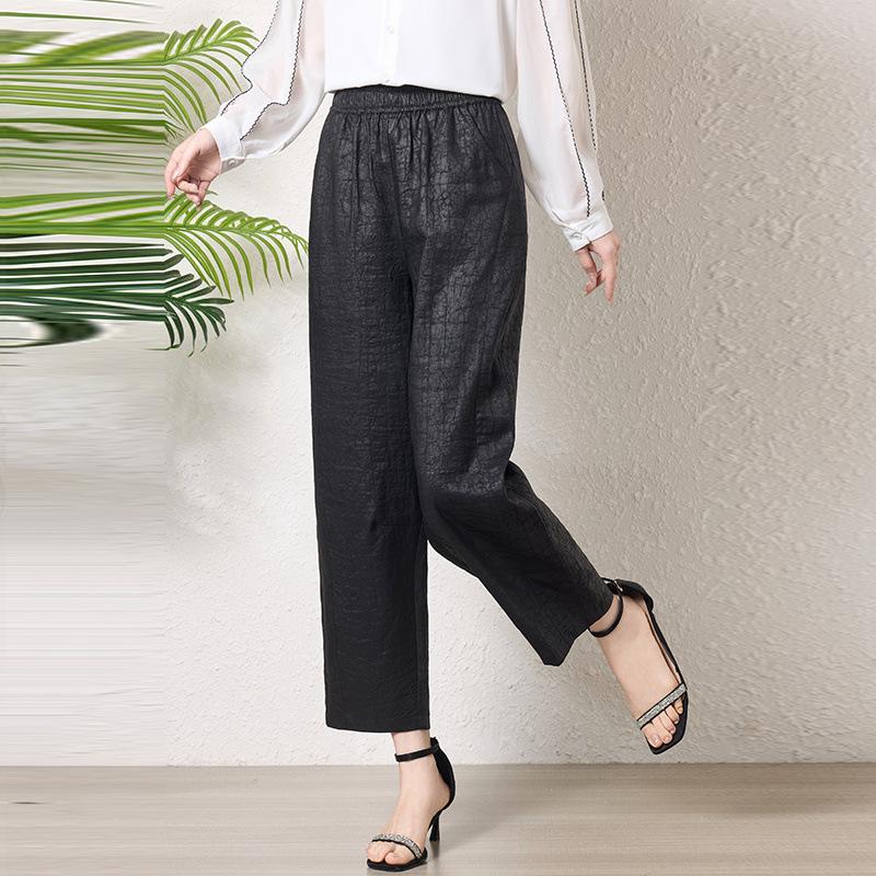 Silk Turtle Crack Fragrant Cloud Yarn Nine-point Pants Women's Silkworm Silk Large Size Middle-aged and Elderly Elastic Waist Straight Wide-leg Pants