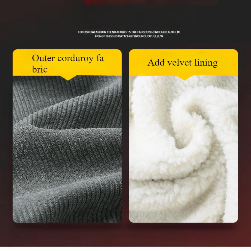 Winter Corduroy Jacket Men's Casual Thickened Fleece-lined Warm Parka Hiking Camping Fur Collar Windproof Work Coat