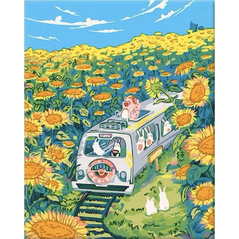 RUOPOTY Coloring By Number Flower Rabbit Kits For Adults Handpainted DIY Frame Oil Painting By Number Scenery Home Decor Gift