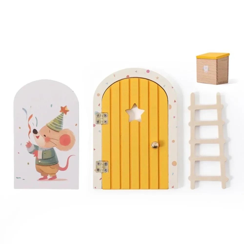 Dollhouse Wood Fairy Elf Door Mini Home Decorations Room Wall Decoration Cartoon Elf Door Baby Gift Craft Ornaments