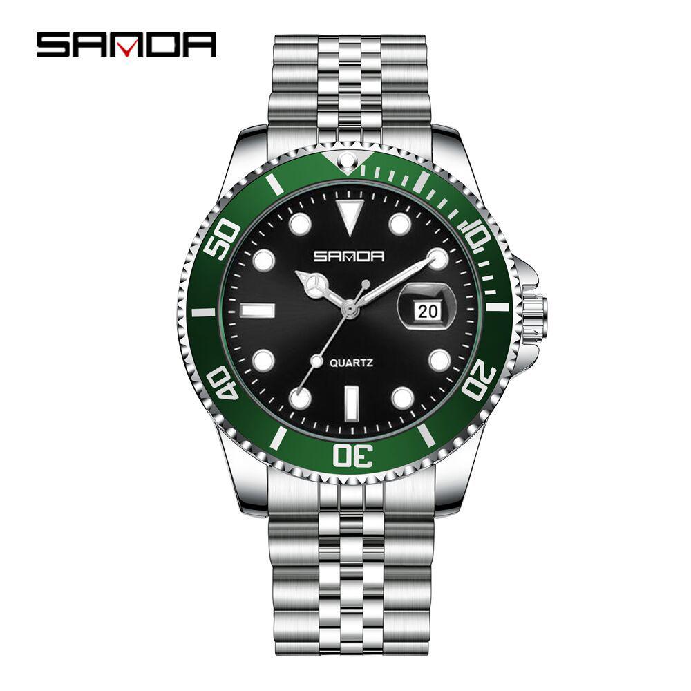 Sanda Men's Green Water Ghost Quartz Watch - Casual Waterproof Steel Band Wristwatch