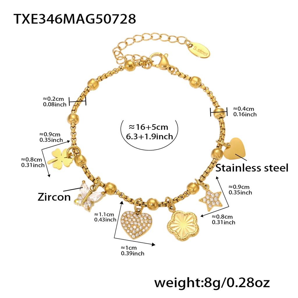 Multi Charms Necklace Bracelet In 18k Gold Plated Stainless Steel Necklaces Matching Bracelets Jewelry Set For Women