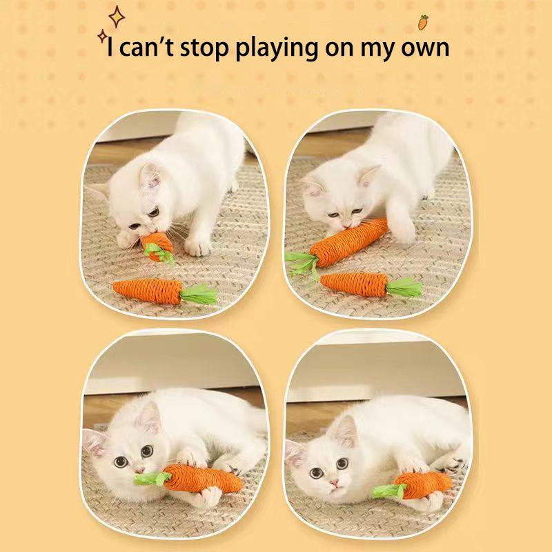 Interactive Cat Carrot Chew Toy with Sound Bite Resistant Paper Rope Scratcher for Clean Teeth Interactive Play for Cats