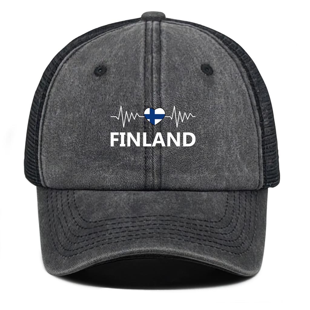 Finland Spirit Adjustable Baseball Cap Heartbeat Love Snapback Cap Breathable Hip Hop Snapback Sun Hat One Size Fits All