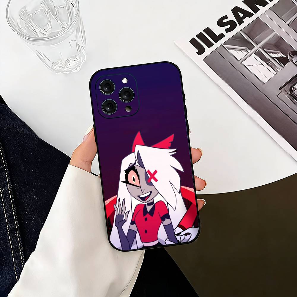 H-hazbin hotel V-veggie  Phone Case For iPhone 17,16,15,14,13,12,11 Plus,Pro Max,XS,Soft Silicone Black Cover