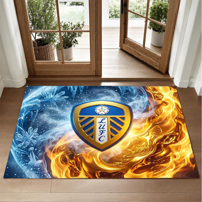 Leeds United Football Design Crystal Velvet Rug Soft Decorative Mat for Bedroom Entrance