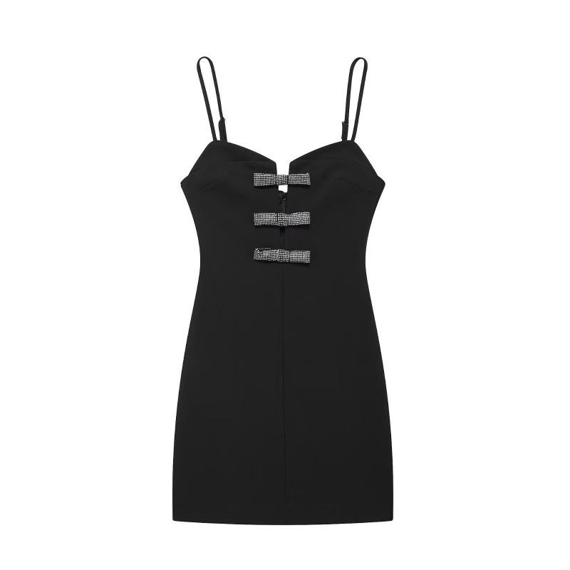 

European American Women s Clothing Summer Fashionable Bow Strap Short Dress XS чёрный