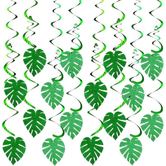32 Pcs Hawaiian Luau Party Palm Leaves Swirl Decorations Hanging Ceiling Green Decoration Tropical Party for Summer Baby Shower Birthday Supplies