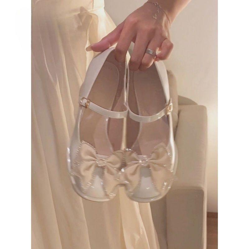 Xiaoxiangfeng bow shoes fairy style high heels female 2025 spring thousand gold rhinestone thick heel Mary Jane single shoes