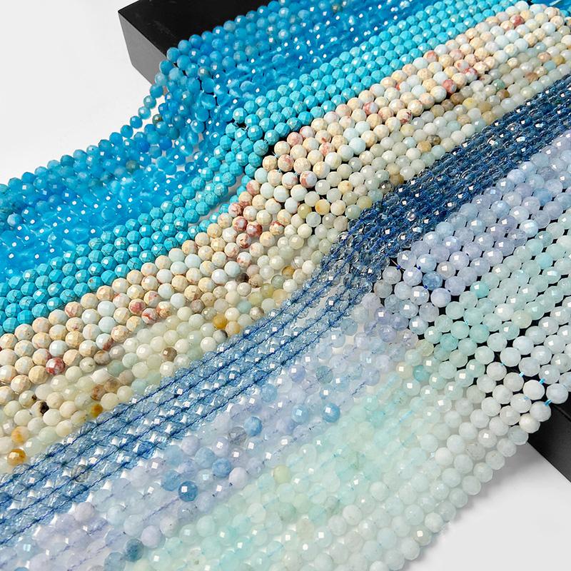 6MM Faceted Round Spacer Gem Stone Beads Loose Crystal Quartz Jaspers Bead For Beadwork Jewelry Making Women Bracelet Necklace