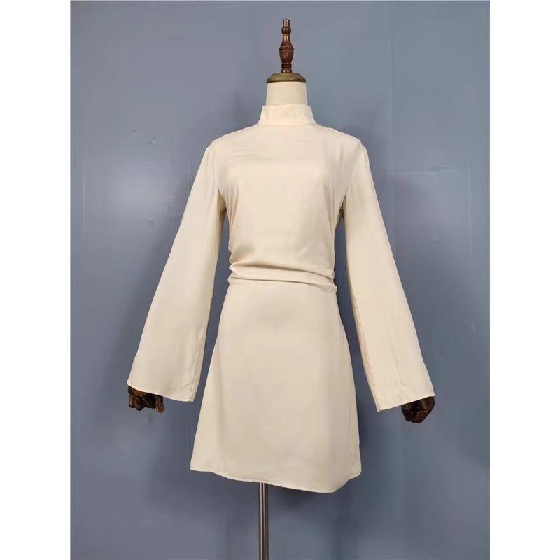 

Accessible Luxury Summer Flared Sleeves Vacation Style Jumpsuit Skirt Beige White XS(34)