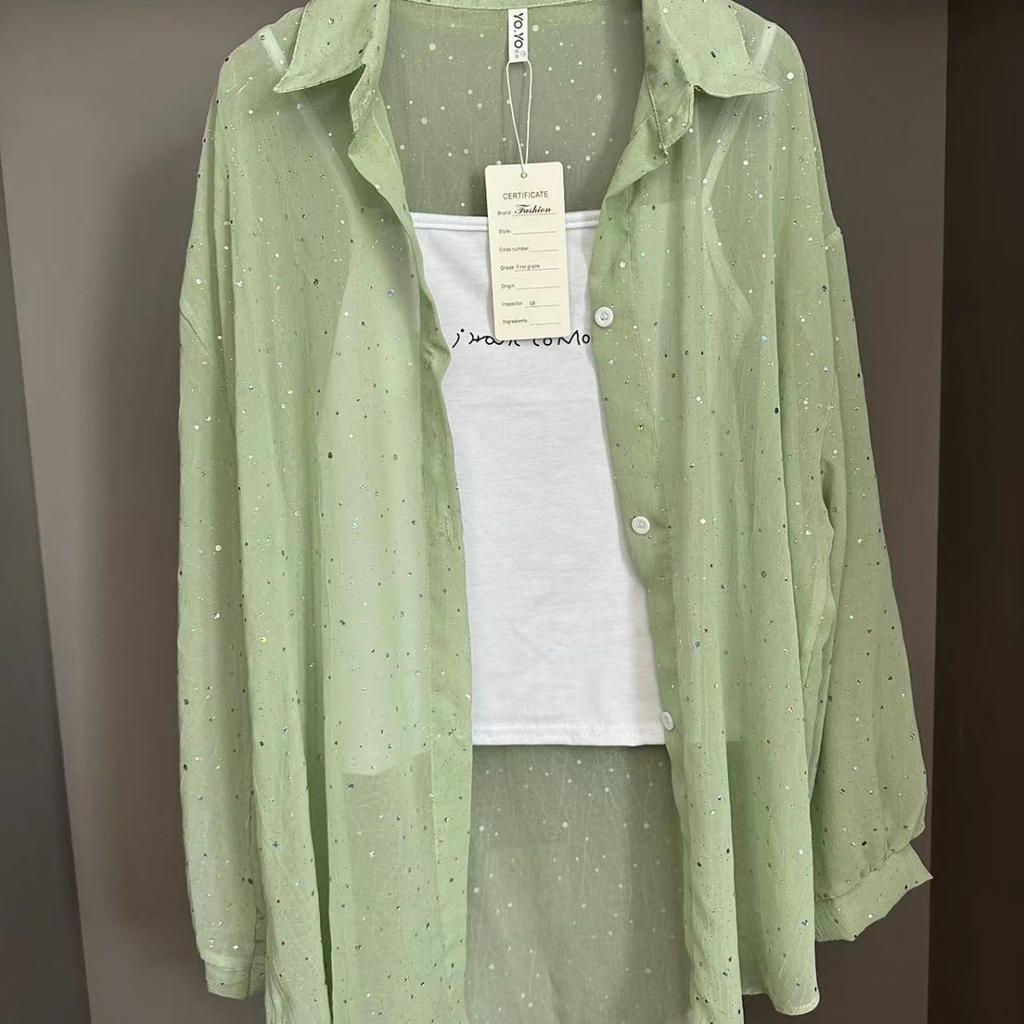 Sonnenschutzhemd Damenmode Locker Glitzernd Atmungsaktiv Langarm Sonnenschutzkleidung