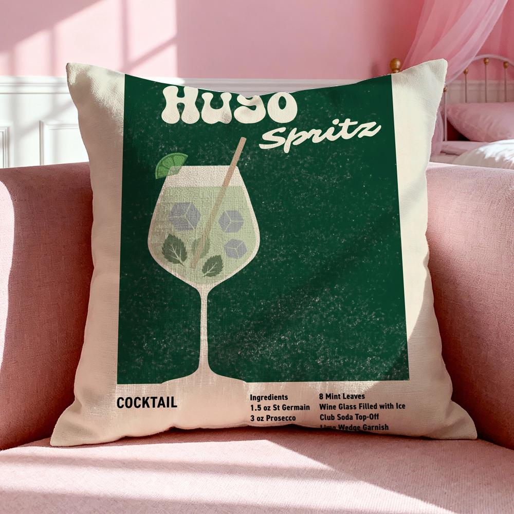 Housse de coussin H-Hugo Spritz Respirante Housse d'oreiller en lin Été Sans odeur Écologique Fermeture éclair invisible Lavable 45x45cm