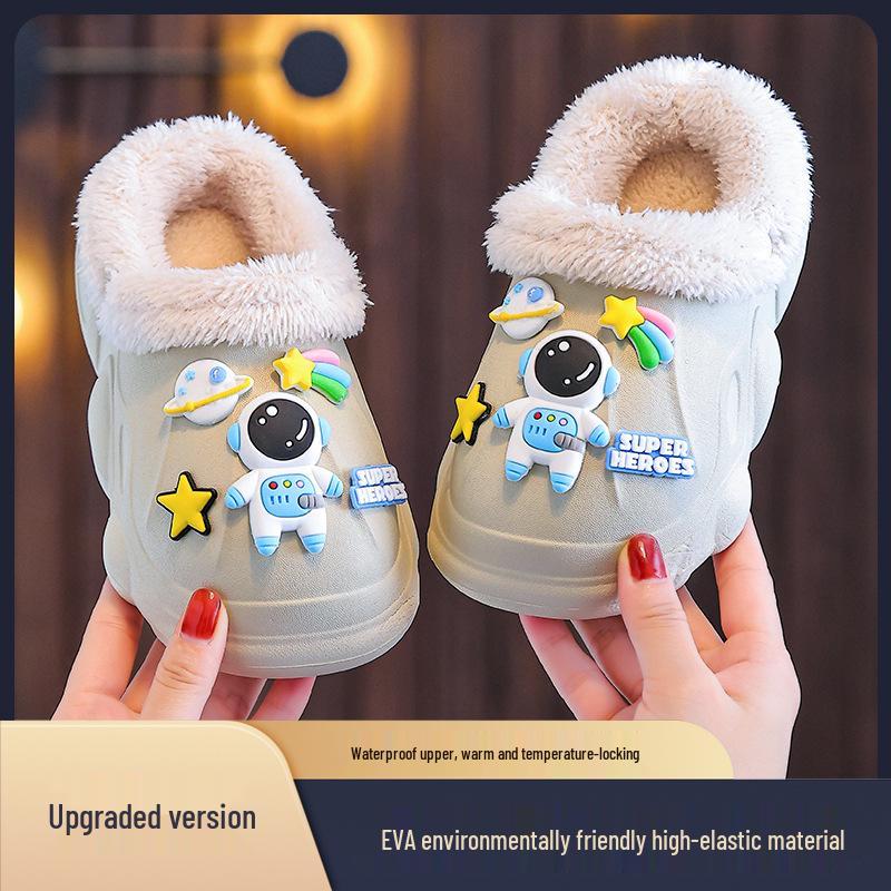 EVA Kids' Waterproof Cotton Slippers: Non-slip, Velvet-Lined, Removable Liner for Warmth, Ideal for Autumn/Winter Homewear.