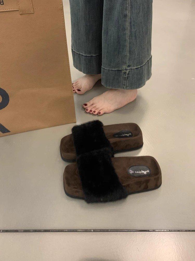 

2024 осень и зима новые толстые квадратные мохнатые тапочки ленивые теплые и удобные универсальные тапочки знаменитостей из Интернета женские 35 чёрный