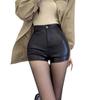 Black High-Waist PU Leather Shorts for Women - Sexy, Fashionable, and Tight Hip-Wrap Design with Zipper