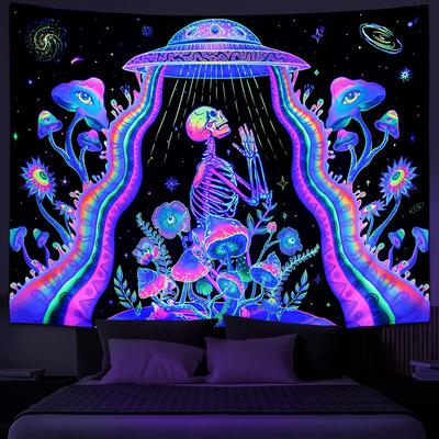Bohemian Cosmic Psychedelic Space Wall Tapestry Neon Mushroom Ufo Art Bedroom Decor Psychedelic Art Hanging Poster