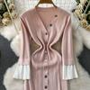 Autumn Winter Women V-neck Full Sleeve Knitted Pullover Sweater Party Long Maxi Mermaid Dresses