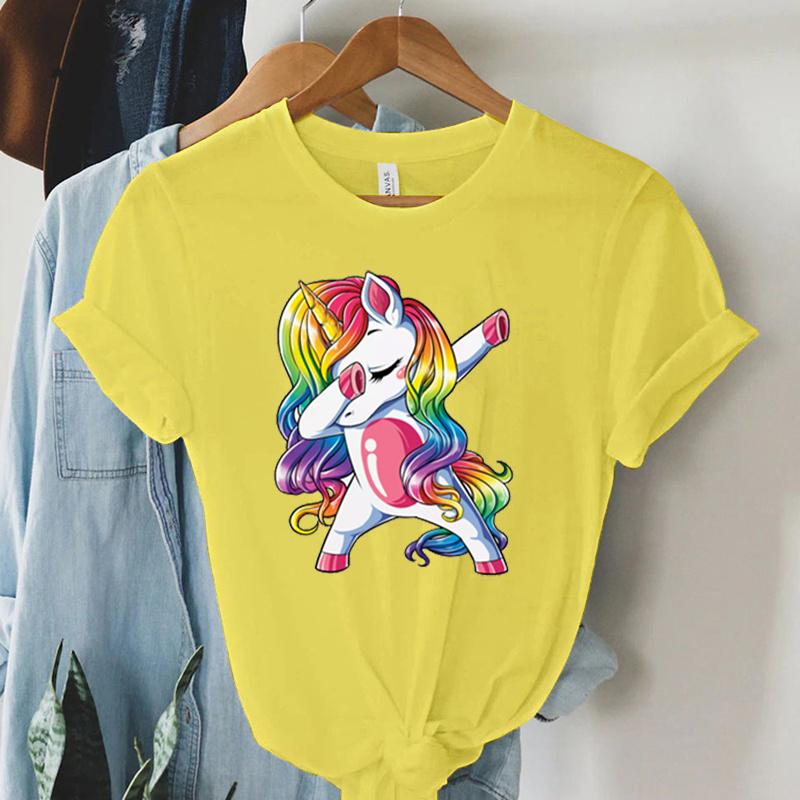 

Новые Забавные Футболки с Принтом Единорога Женские Милые Футболки с Единорогом Ульззанг Мультяшные Футболки Харадзюку Y2k Эстетичные Графические Летние Женские Футболки 4XL
