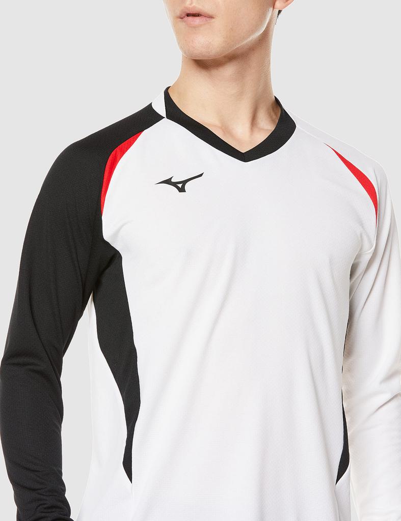 Volleyball Game Shirt, Long Sleeve, Moisture-Wicking, Quick-Drying, Junior Available, V2MA2122, Unisex, White x Black x Chinese Red, Size L