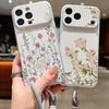 Colorful Floral Leather Lanyard Case For iPhone 18 Pro Max Hybrid TPU+PU Anti-skid Soft Cover For iPhone 17 16 15 14 13 Pro Max