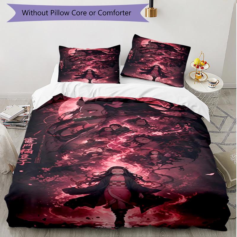 3pcs Duvet Cover Set (1*Duvet Cover + 2*Pillowcase, Without Core), Demon Slayer Print Soft All‑Season Bedding Set, Home Bedroom Decor Gift