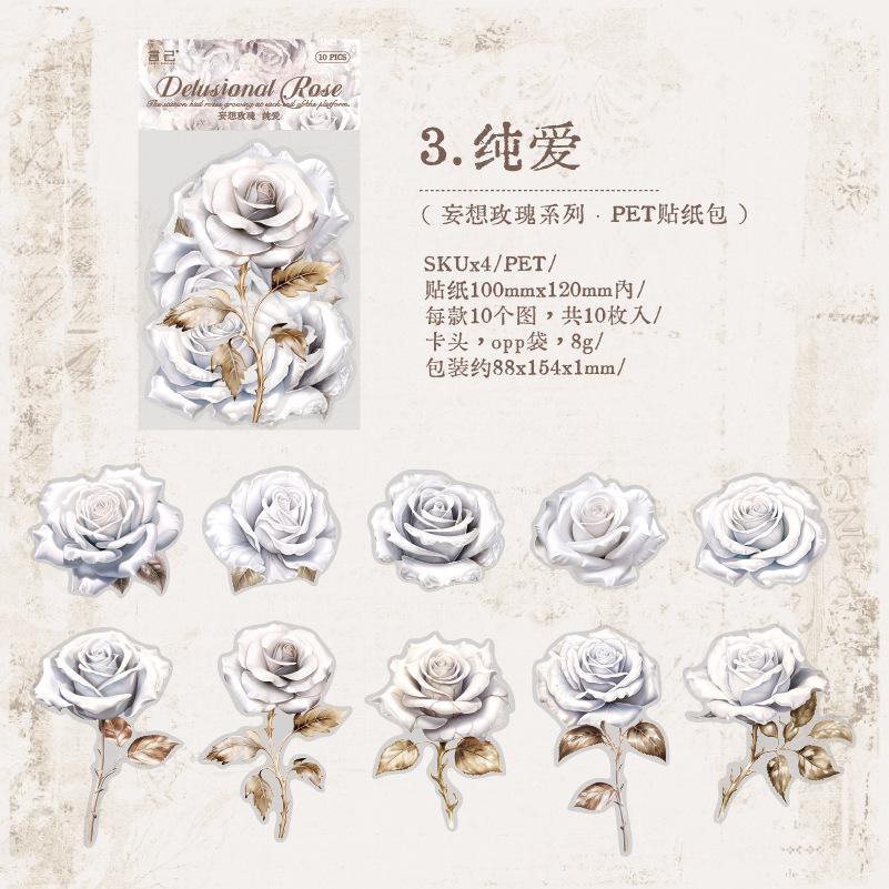 1pack/10pcs Colorful Rose Stickers, Beautiful Vintage Decor DIY Handmade Album Scrapbooking Decorative Paper Supplies