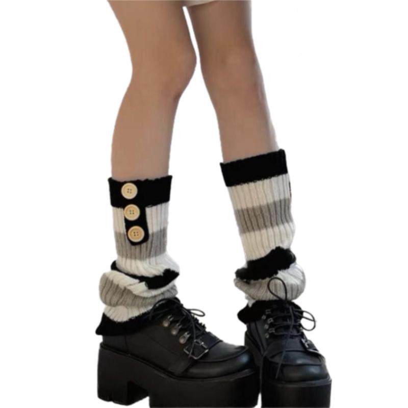 Lolitas Leg Warmers for Women Girls Button Leg Warmer Winter Knitted Long Socks Gothic Harajuku Leg Cover Streetwear