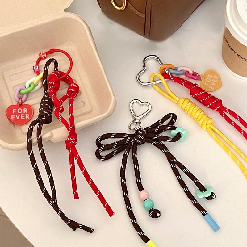 Creative Ins Style Braided Colorful Rope Keychain Trendy Bow Keyring For Girls Bag Pendant Backpack Hanging Decoration