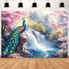 Peacock Theme Background Happy Birthday Flower Castle Waterfall Party Decor Backdrop Photography Studio Supplies Props Banner