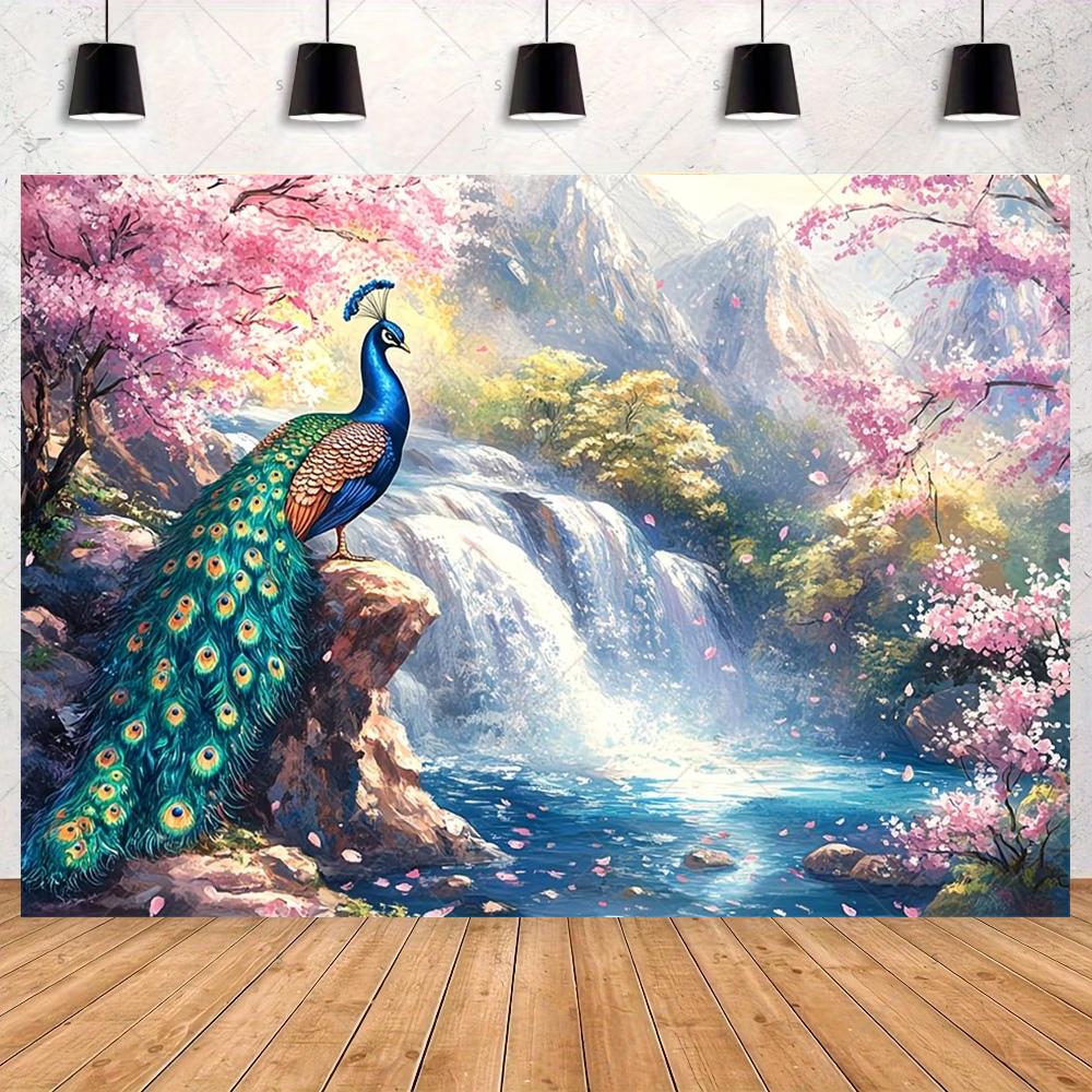 Peacock Theme Background Happy Birthday Flower Castle Waterfall Party Decor Backdrop Photography Studio Supplies Props Banner