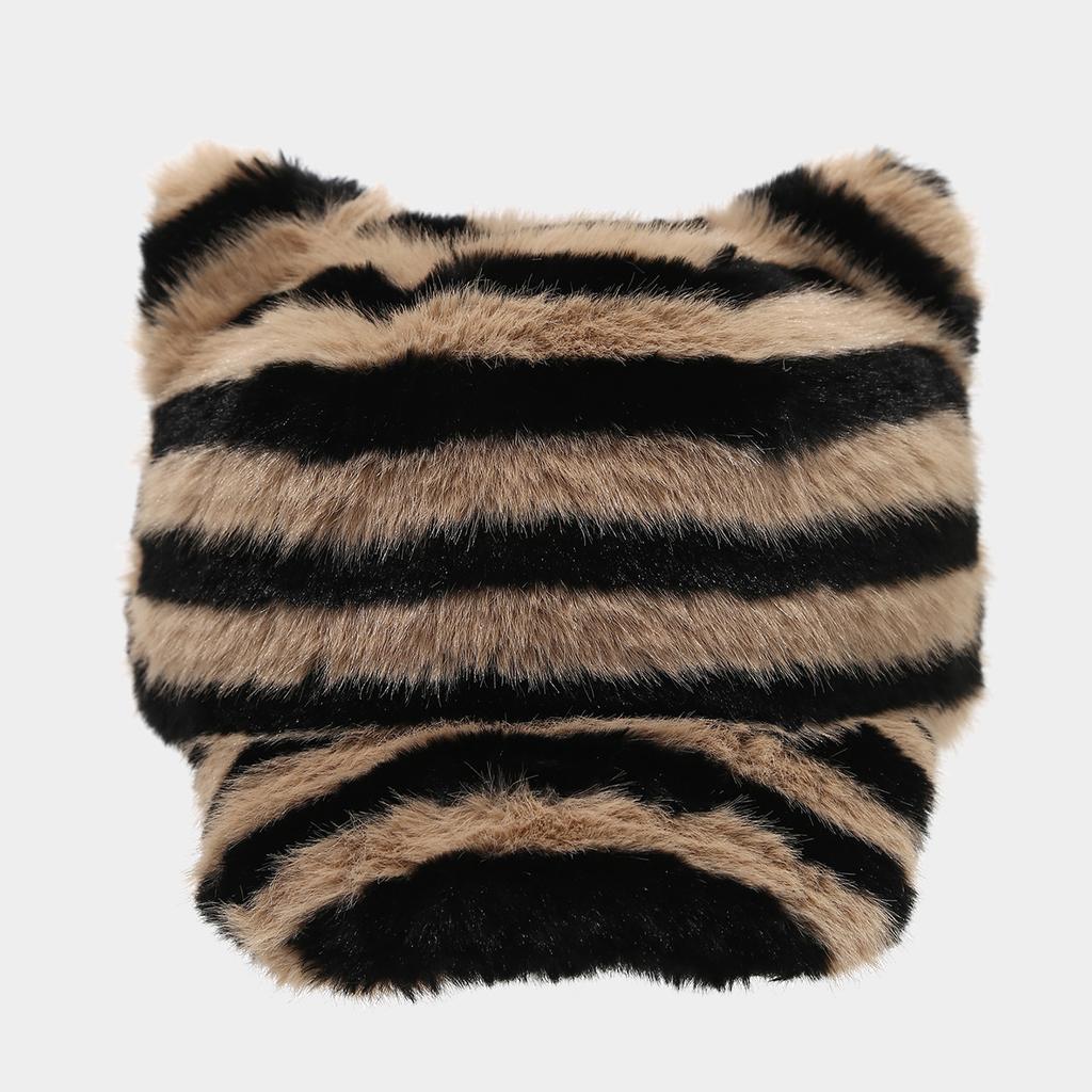 Literary Small Fresh Fashion Cat Ears Plush Baseball Cap Zebra Pattern Thickened Thermal Cap Tide