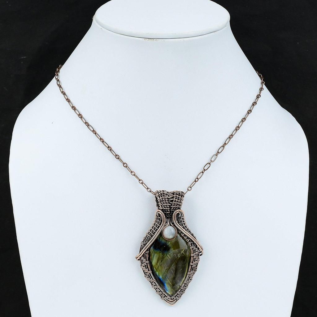 Labradorite Copper Pendant Copper Wire Wrapped Pendant Handmade Gemstone Pendant Gift For Her Rainbow Moonstone Pendant Copper Wire Jewelry