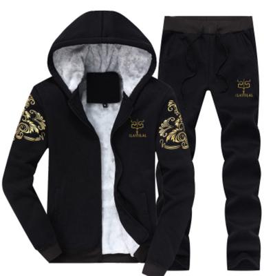 Heren Trainingspak Winter Tweedelige Sets Fleece Dikke Jas met Capuchon + Broek Sportief
