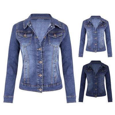 Veste en jean rétro à simple boutonnage pour femme, coupe slim, col rabattu, manches longues, couleur unie, poches à rabat, manteau pour femme, veste de shopping