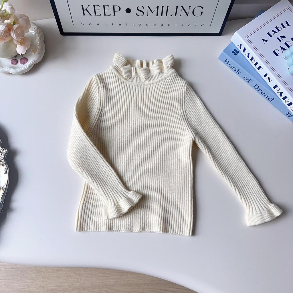 Girls' Lace Collar Knitted Sweater - Winter Long Sleeve Top