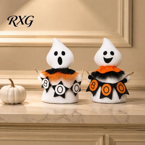 Halloween Tabletop Decorations for Indoor Faceless Ghost Ornament, Cute Cloth Fabric Ghosts Table Statue Dessert Shops Decoration, BOO Banner Stuffed