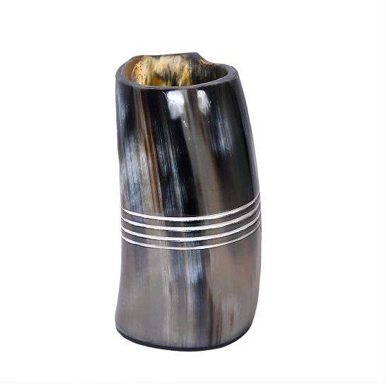 Lot de 4 cană din corn de băut viking, realizată manual, cană din corn din Game of Thrones, cană cu inele sculptate din corn de bou real