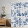 Vintage Fransk Duschdraperi Blått Och Vitt Tyg Badrum Duschdraperi Gårdshus Fransk Landsbygd Badrumsdraperi Med Krok