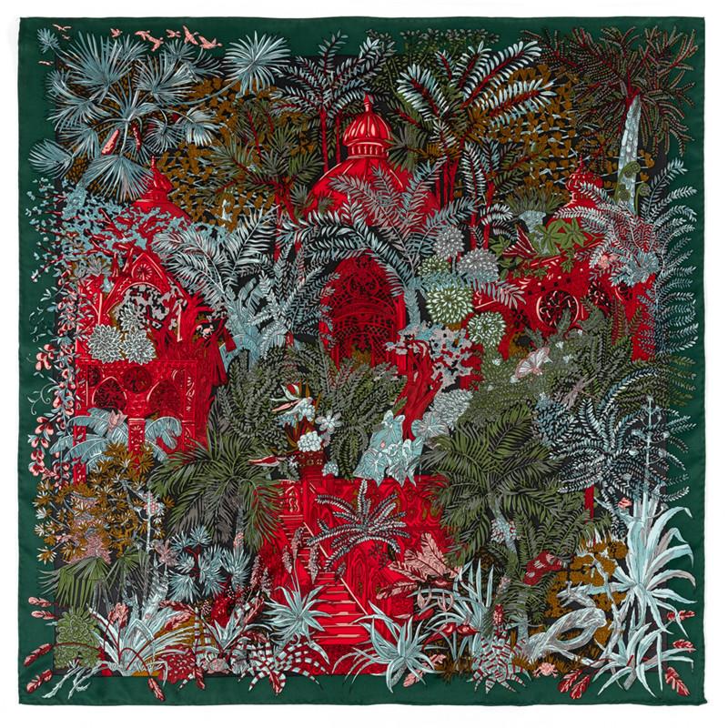 Manual Hand Rolled Twill Silk Scarf Women Timpani Print Square Scarves Echarpes Curled Foulards Femme Wrap Bandana Hijab 90CM