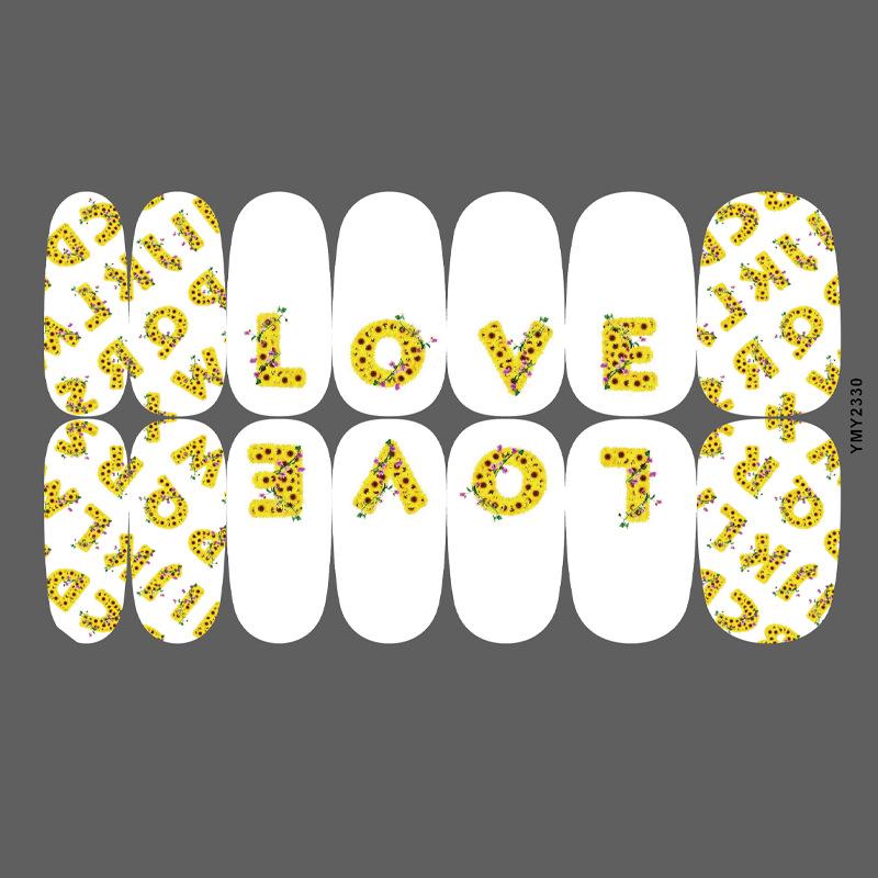 Bright Sunflower Waterproof Nail Stickers - Long-Lasting, Cute, Full-Cover Ins Style